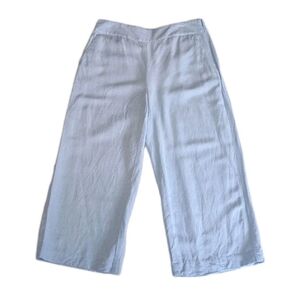 Ann Taylor LOFT Sz 6 Blue Linen Blend Cropped High Waist Wide Leg Pants Chambray